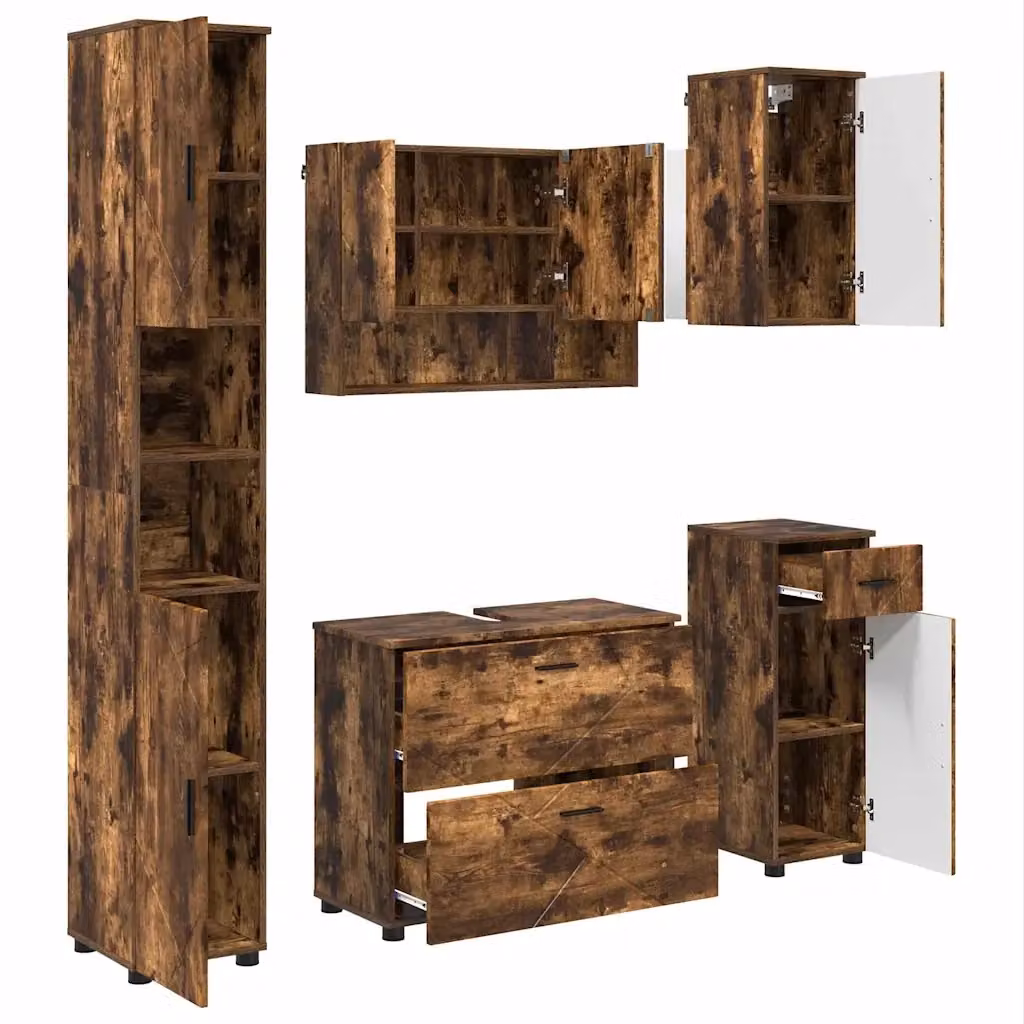 Set di mobili per il bagno moderno vidaXL in 5 pezzi, Rovere e Nero, L/P/H: 35 x 30 x 192 cm – 2
