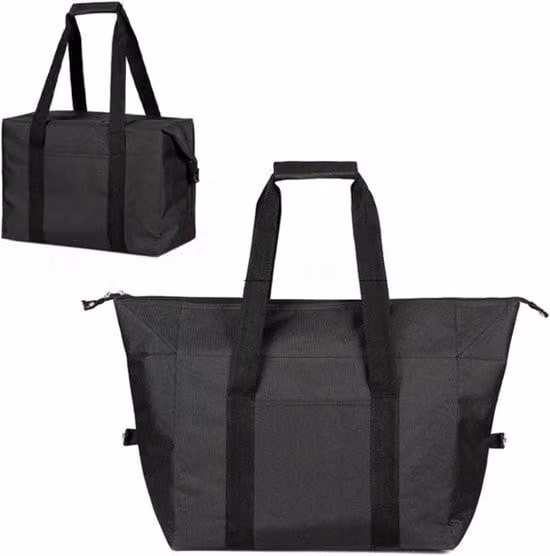 Borsa termica pieghevole con cerniera - Modello grande, ideale per campeggio e picnic - Colore: nero