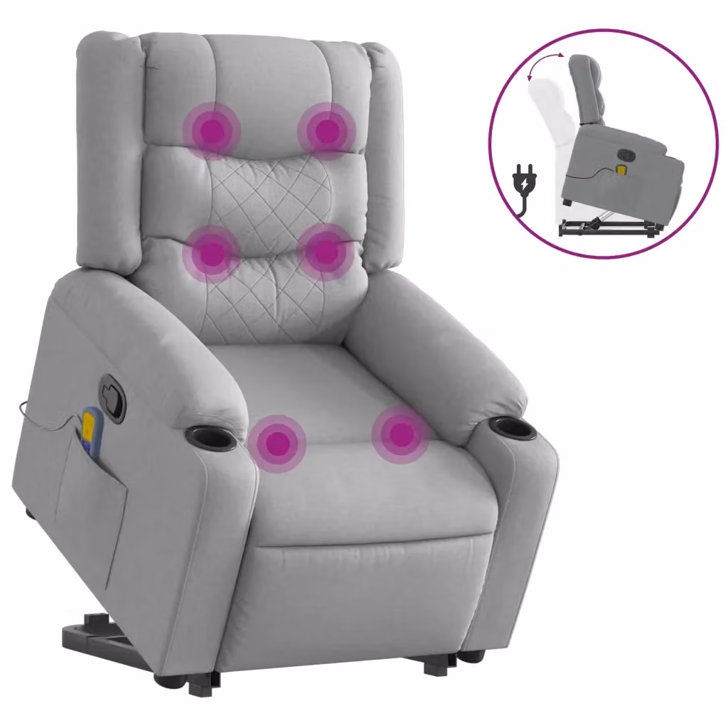 vidaXL Poltrona Alzapersona Reclinabile con Massaggio Grigio in Tessuto – 2