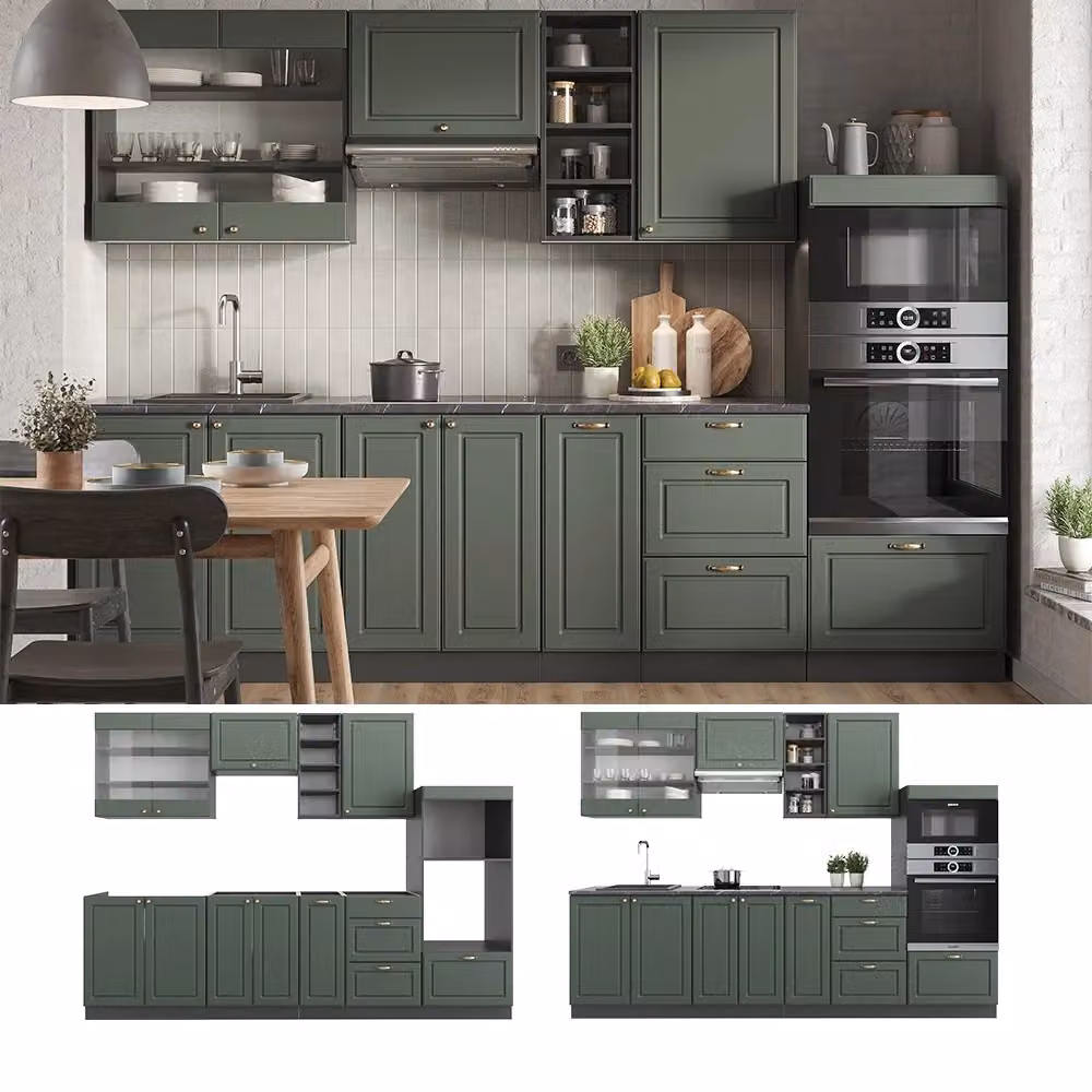 Cucina componibile Fame-Line Vicco Verde-oro rustico e Antracite L: 280 cm – 2