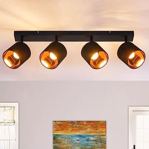 ZMH Plafoniera 4 fiamme nera, plafoniera spot vintage plafoniera spot LED da parete ruotabile 350° E14 (senza lampadina)