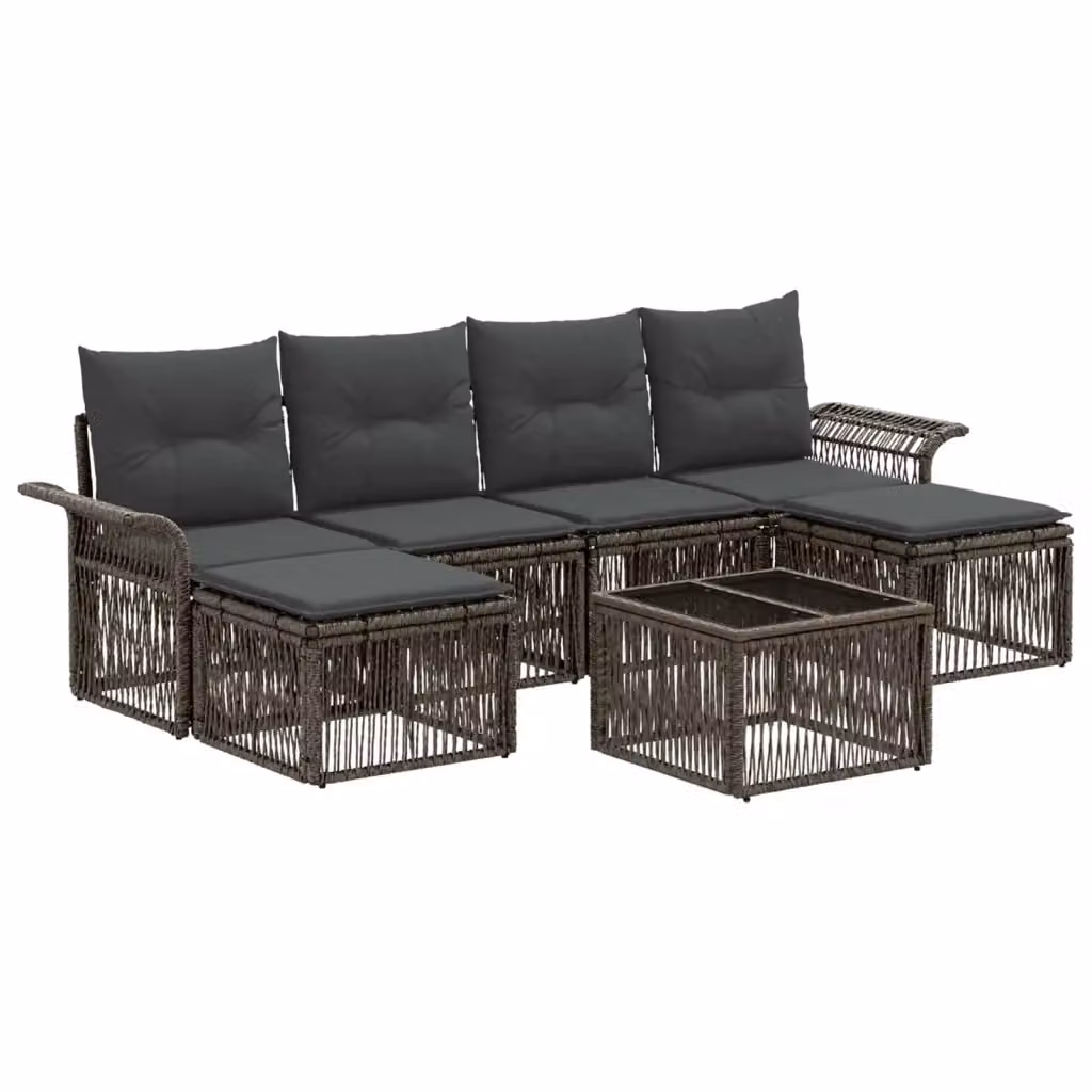 Set Divano da Giardino 7 Pezzi vidaXL Grigio con Cuscini e Tavolino in Polyrattan e Acciaio – 2