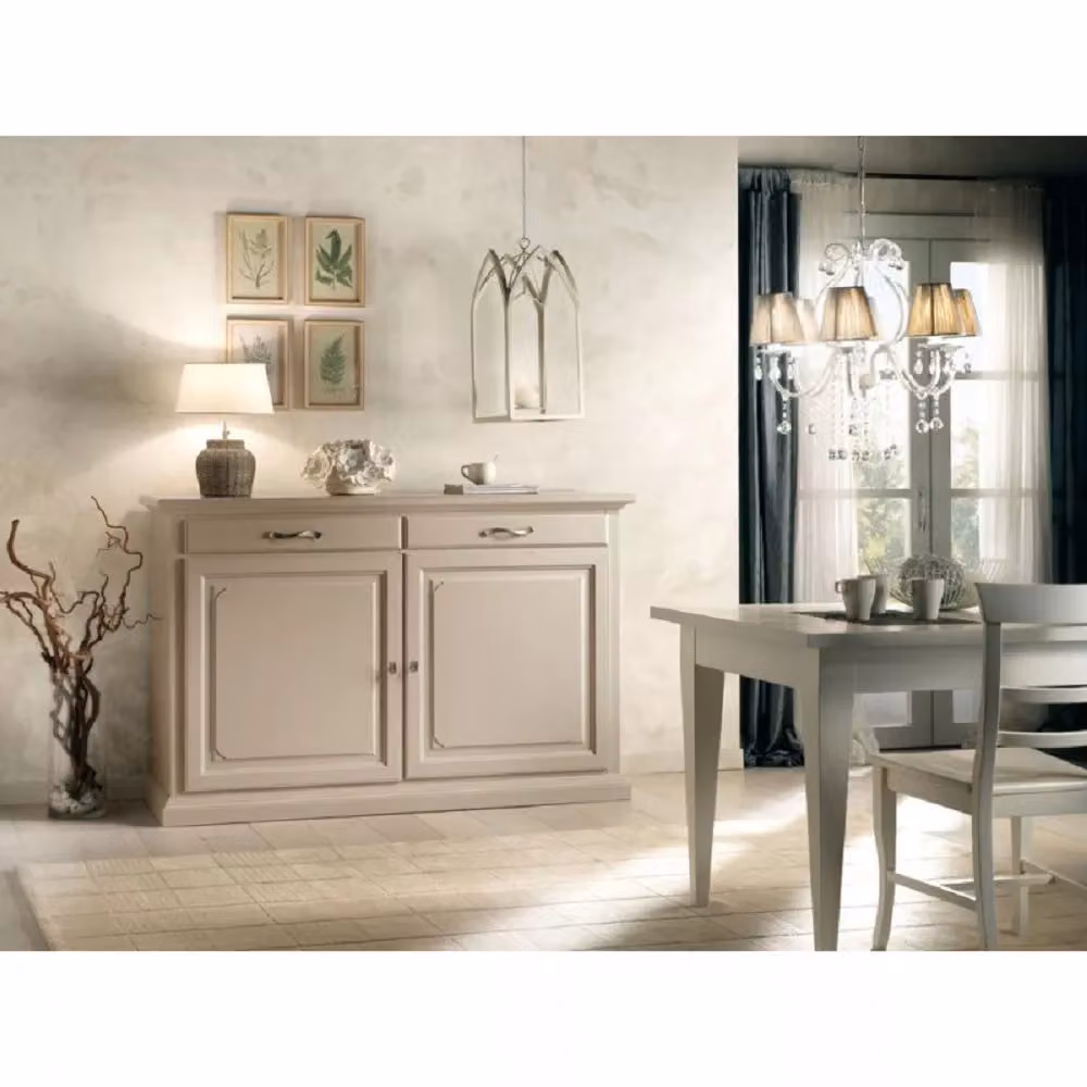Madia credenza shabby chic in legno massello con 2 porte color avorio Mobili 2G L/P/H: 172 x 52 x 110 cm – 3