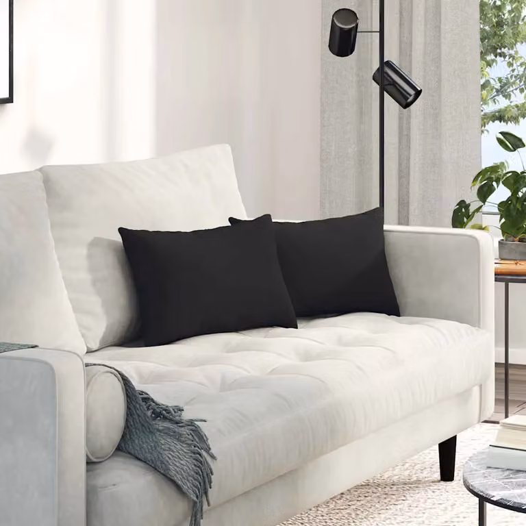 Set di 2 cuscini da divano vidaXL in tessuto nero con fodera rimovibile, L 50 cm x P 30 cm x H 18 cm