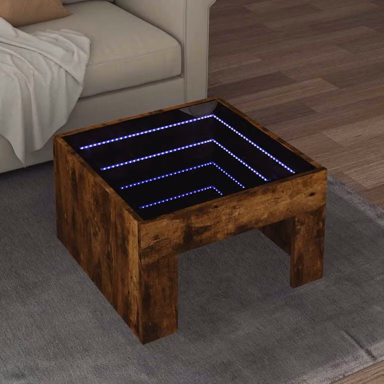 vidaXL Tavolino da Salotto Moderno con LED Infinity in Rovere Fumo Marrone L/P/H: 50 x 50 x 30 cm