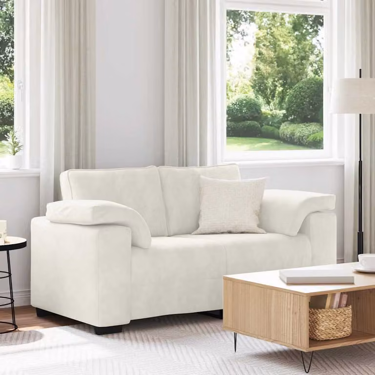Divanetto moderno vidaXL in velluto beige con cuscini, L: 160 cm, P: 77 cm, H: 82 cm