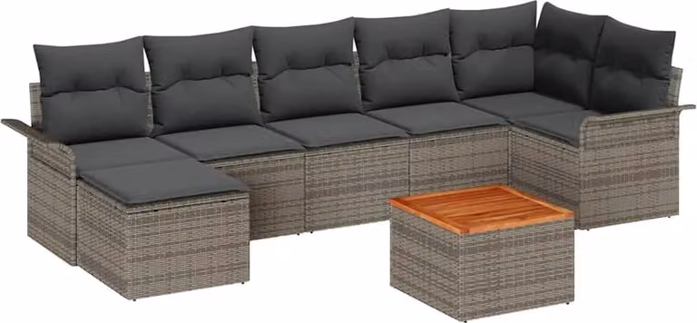 Set Divano da Giardino con cuscino 8 pcs Grigio polyrattan