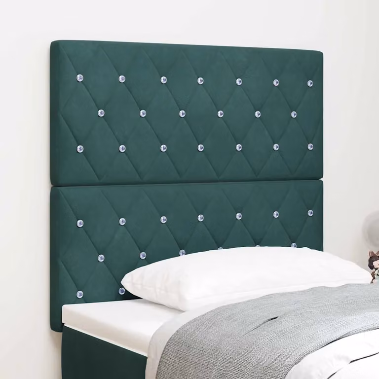 Testiera per letto vidaXL con illuminazione LED integrata in velluto verde scuro, Larghezza: 90 cm