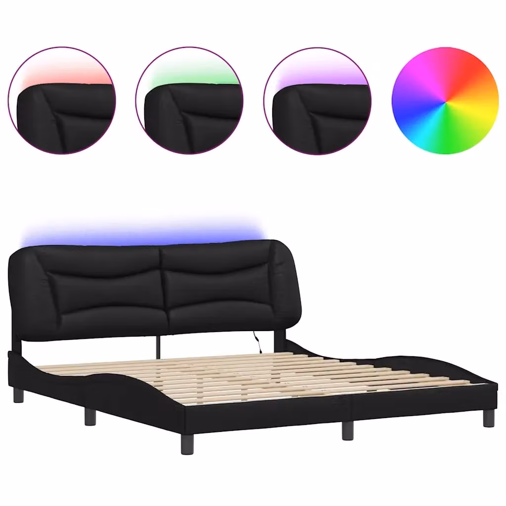 Letto con base contenitore e illuminazione LED vidaXL Hvar Nero 180x200 cm – 2