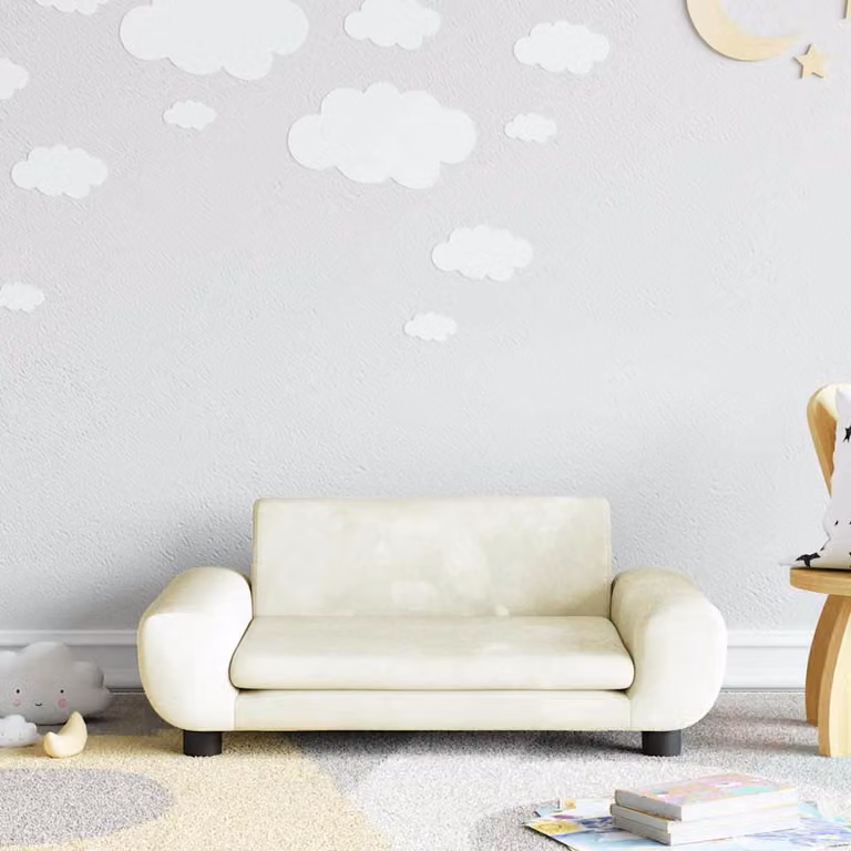 vidaXL Divano per Bambini in Velluto Beige L: 70 cm, P: 45 cm, H: 33 cm