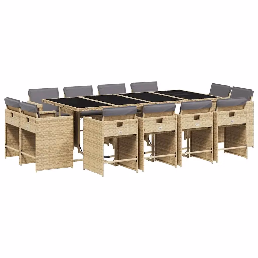 Set Pranzo da Giardino vidaXL in Polyrattan con Cuscini Beige e Piano in Vetro, 13 pz – 2