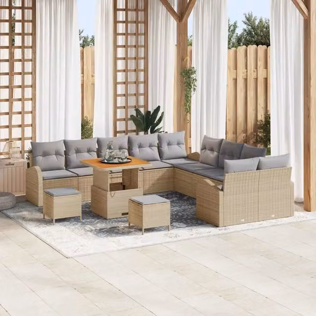 Set Divano da Giardino Moderno vidaXL con 13 Cuscini Beige e Grigio