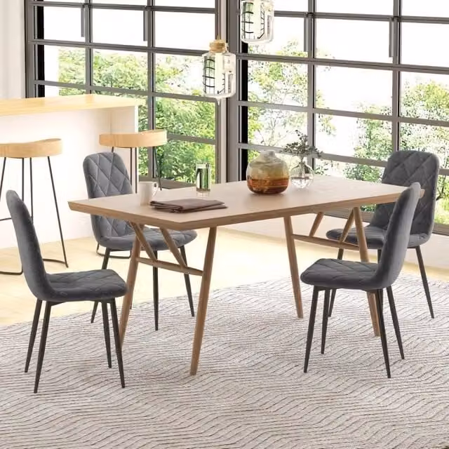 Set 4 Sedie da Pranzo Grigie con Schienale in Acciaio