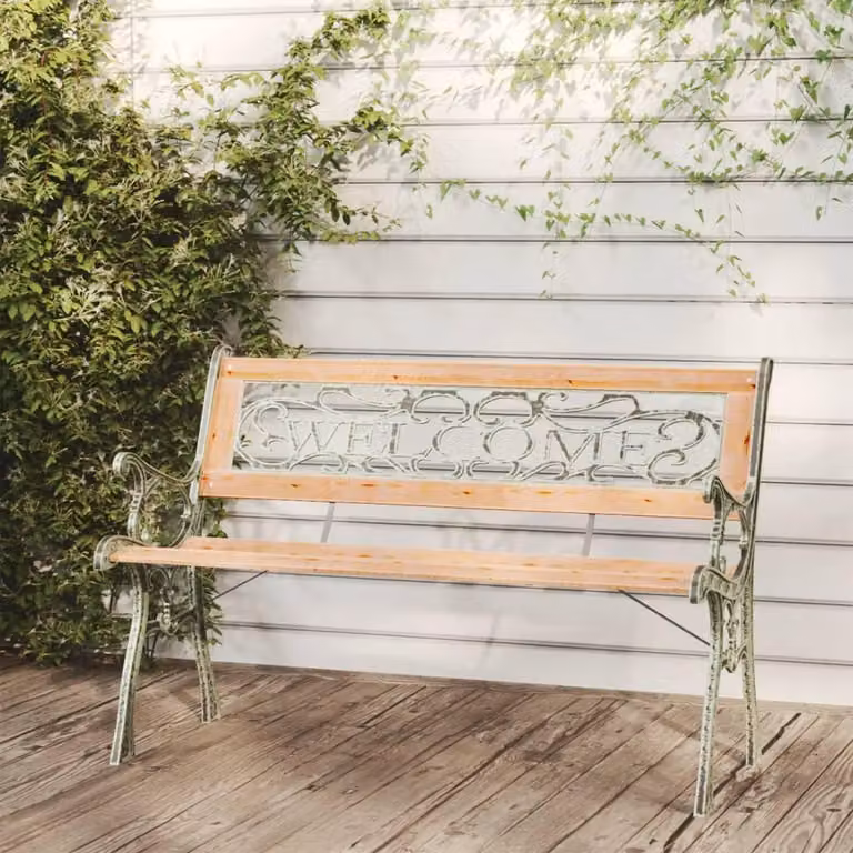 Panca da giardino in stile nostalgico - 122 cm, realizzata in legno massello di abete - struttura in ferro battuto