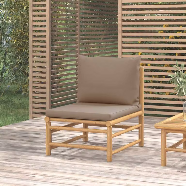 vidaXL Divano Centrale da Giardino in Bambù con Cuscini Beige e Grigio