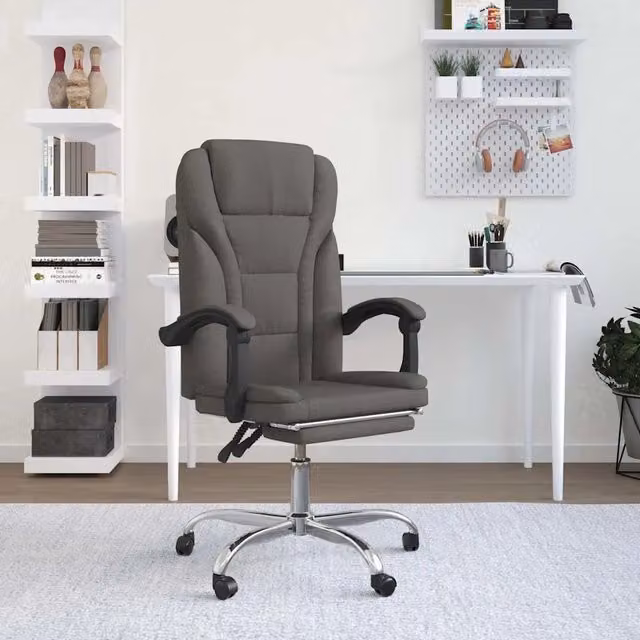 Poltrona da Ufficio Executive Reclinabile in Tessuto Grigio con Poggiatesta e Ruote DESIGN IN H 122 x L 63 x P 68 cm – 1