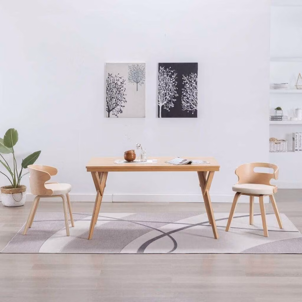 The Living Store Sedie da pranzo 2 pz. Legno curvo crema e Similcuoio