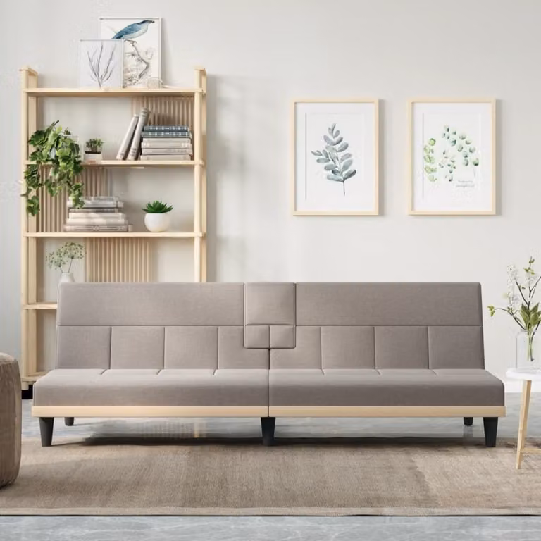 Maison Exclusive - Divano letto con portabicchieri, tessuto color taupe