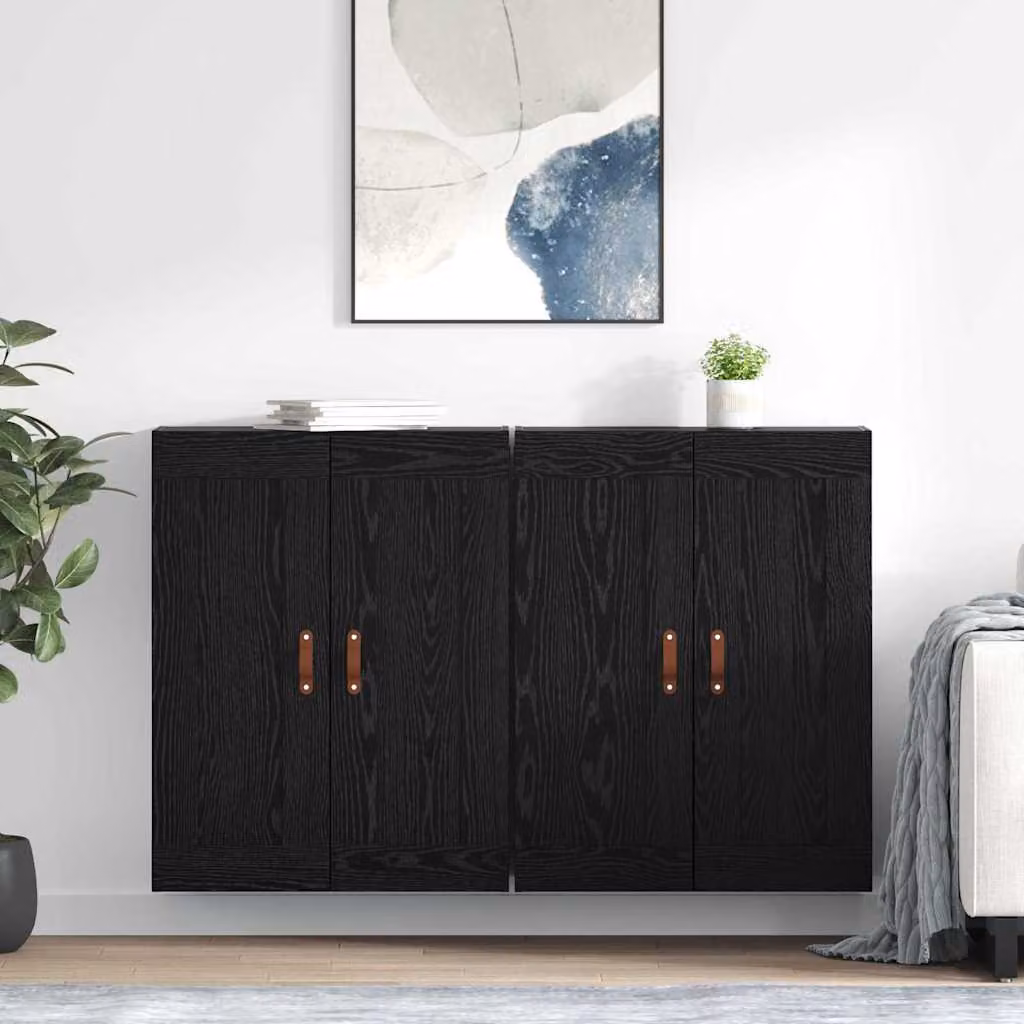 Set di 2 mobili a muro moderni vidaXL in MDF e metallo, colore nero opaco, L: 69,5 cm, P: 34 cm, H: 90 cm