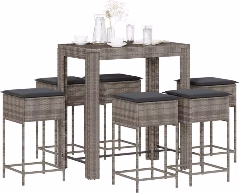 Maison Exclusive - Set da bar da giardino 7 pezzi con cuscini grigio in poly rattan