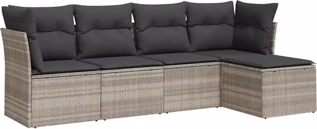 Set Divano da Giardino 5pz | Set Salotto da Giardino con Cuscini Grigio Chiaro Polyrattan