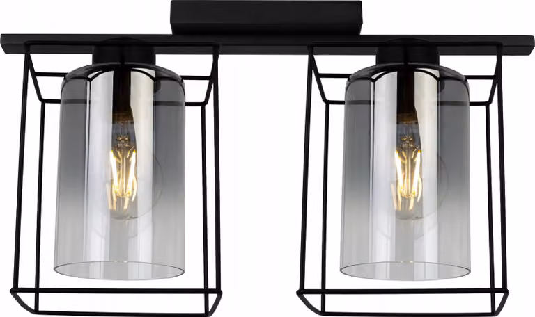 Hella Cage lampada a sospensione - Lampada da soffitto per soggiorno, camera da letto e sala da pranzo - Lampada a sospensione in metallo e vetro - E27 - Grafite - 2 luci