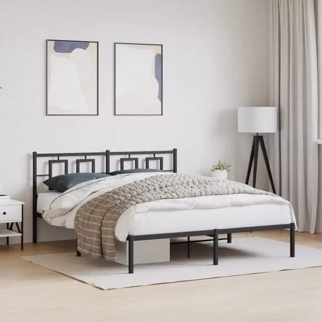 Letto con Testiera in Metallo Nero vidaXL L/P: 150 x 200 cm