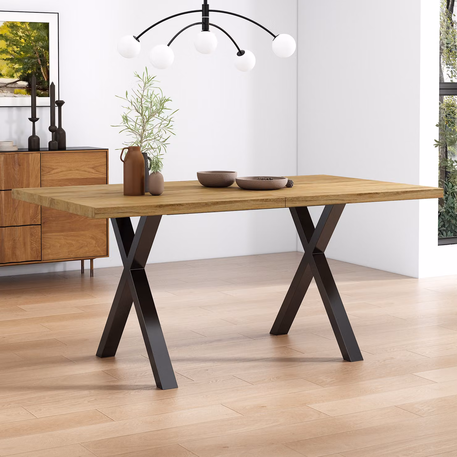 Tavolo da pranzo Flieks con gamba a forma di X-A, tavolo da cucina rettangolare tavoli da sala da pranzo con gambe in metallo, tavolo da ufficio, 140x80x76cm, marrone