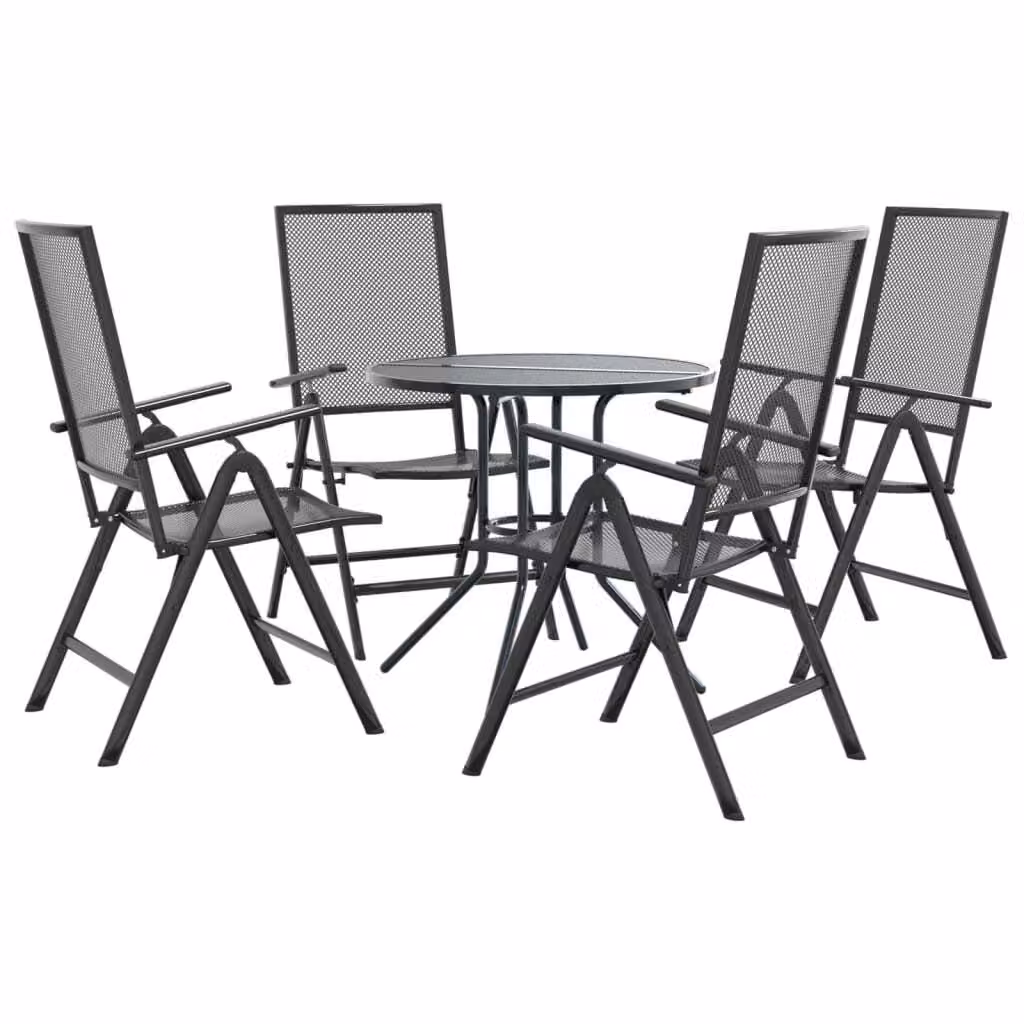 Set Sedie Giardino Reclinabili 5pz Antracite Acciaio Verniciato