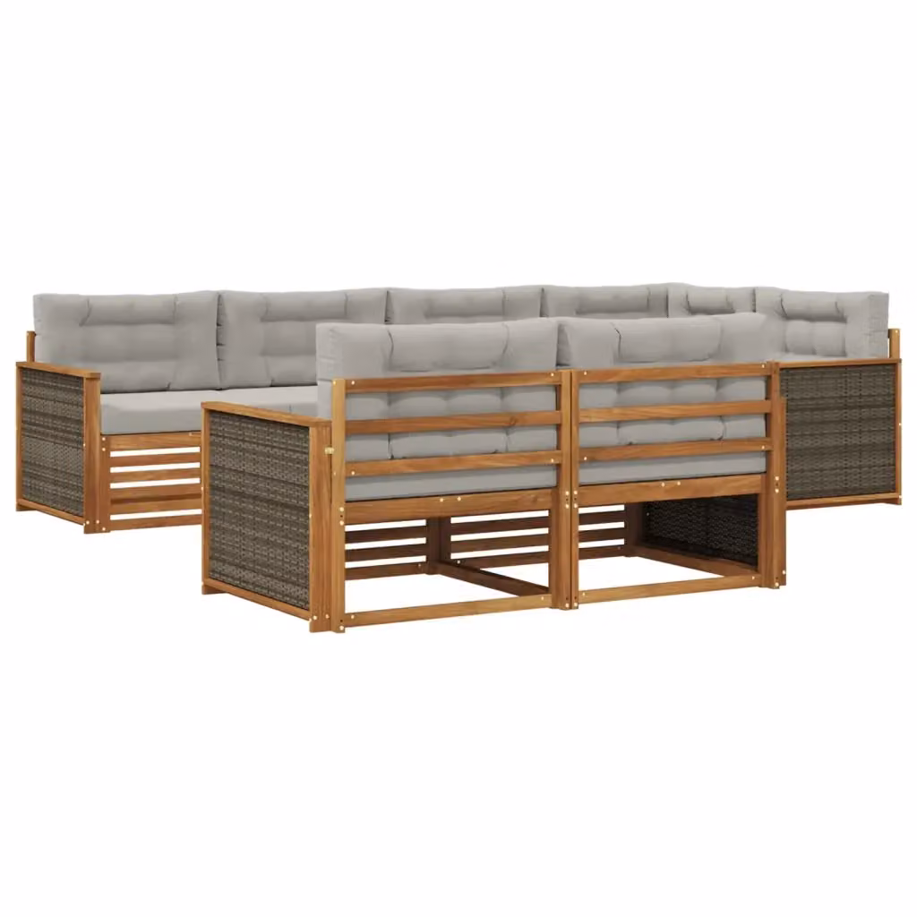 Set di divani da esterno a L vidaXL in legno di acacia con cuscini beige e grigio – 2