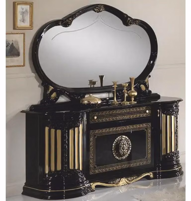 Casa Padrino: credenza barocca con specchio, nero/oro - Italy