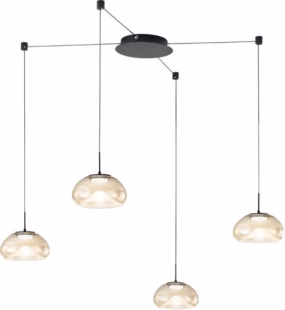 Brena - Lampada a sospensione decentrata Cognac 4 luci - Fabas Luce - LED 40W dimmerabile - Montaggio con decentramento