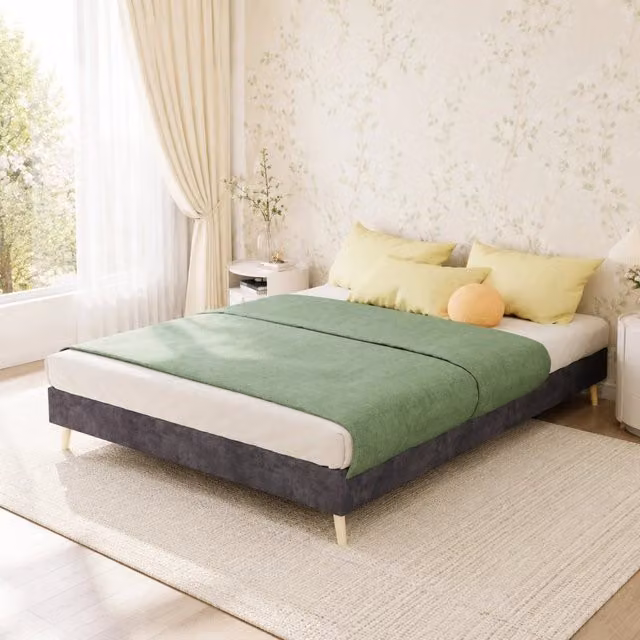 Letto imbottito per cameretta WISHDOR grigio con struttura in metallo e legno L/P/H: 140 x 200 x 113,4 cm