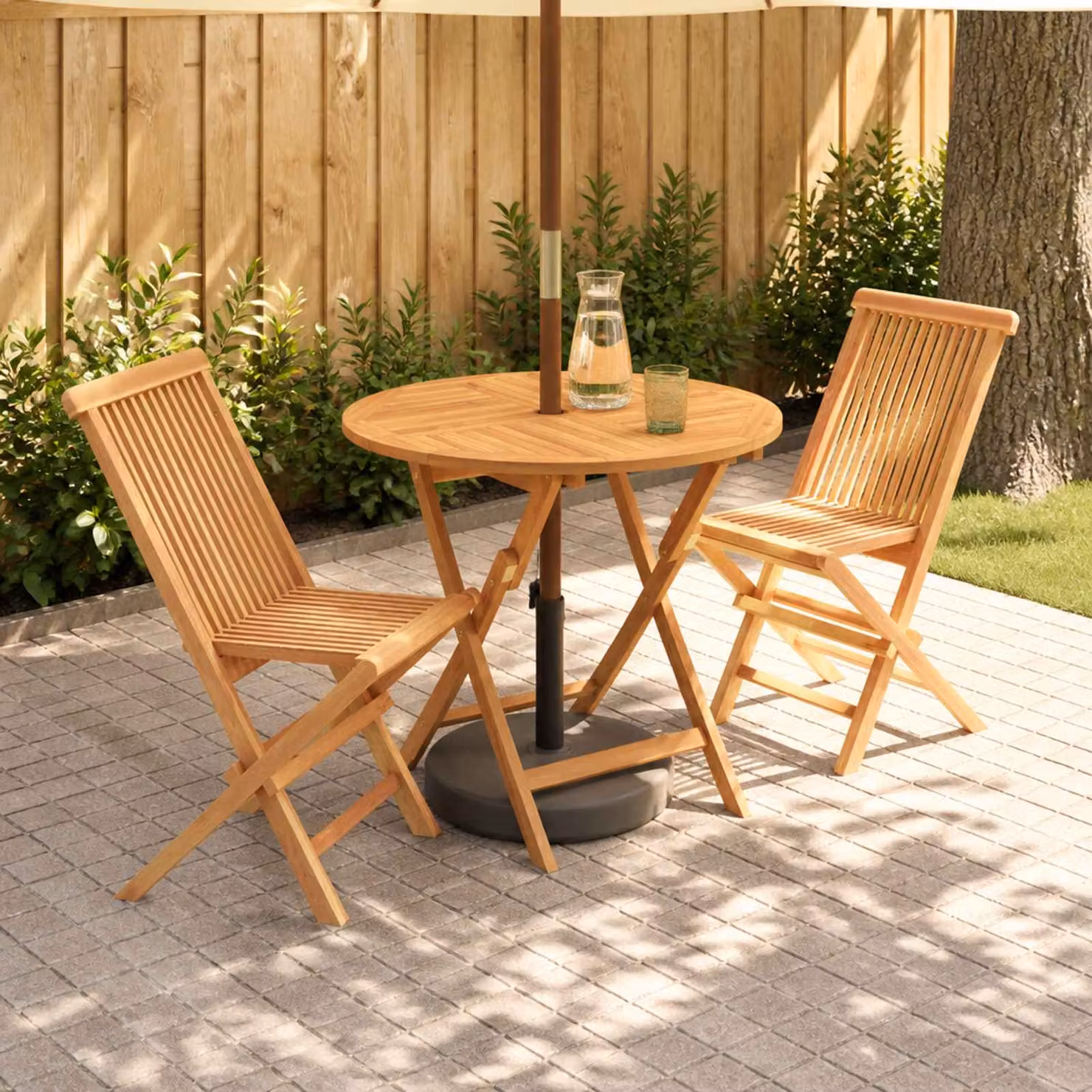 Set Bistro da Giardino Pieghevole 3 Pezzi vidaXL in Legno di Teak Marrone Naturale