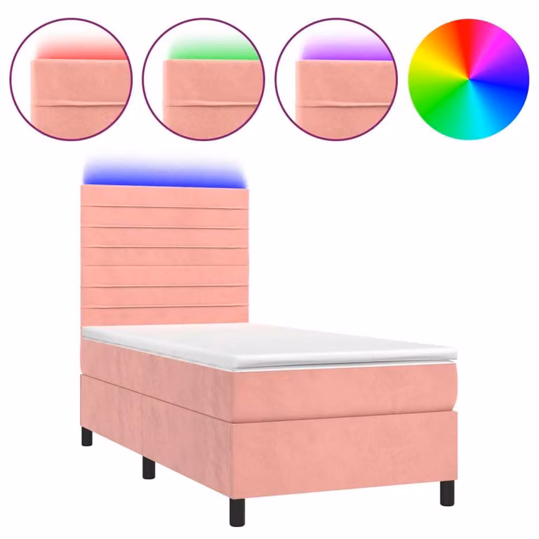 Letto a Molle con Materasso e LED Rosa 90x190 cm in Velluto