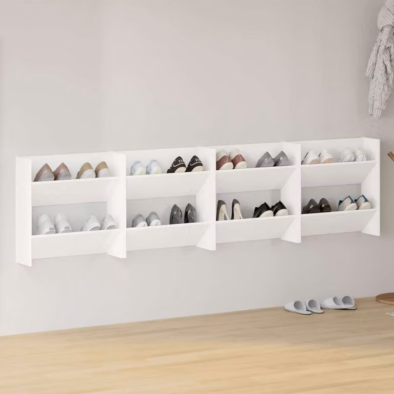 Set di 4 scarpiere da muro vidaXL bianche in legno multistrato con scomparti basculanti L: 60 cm, P: 18 cm, H: 60 cm