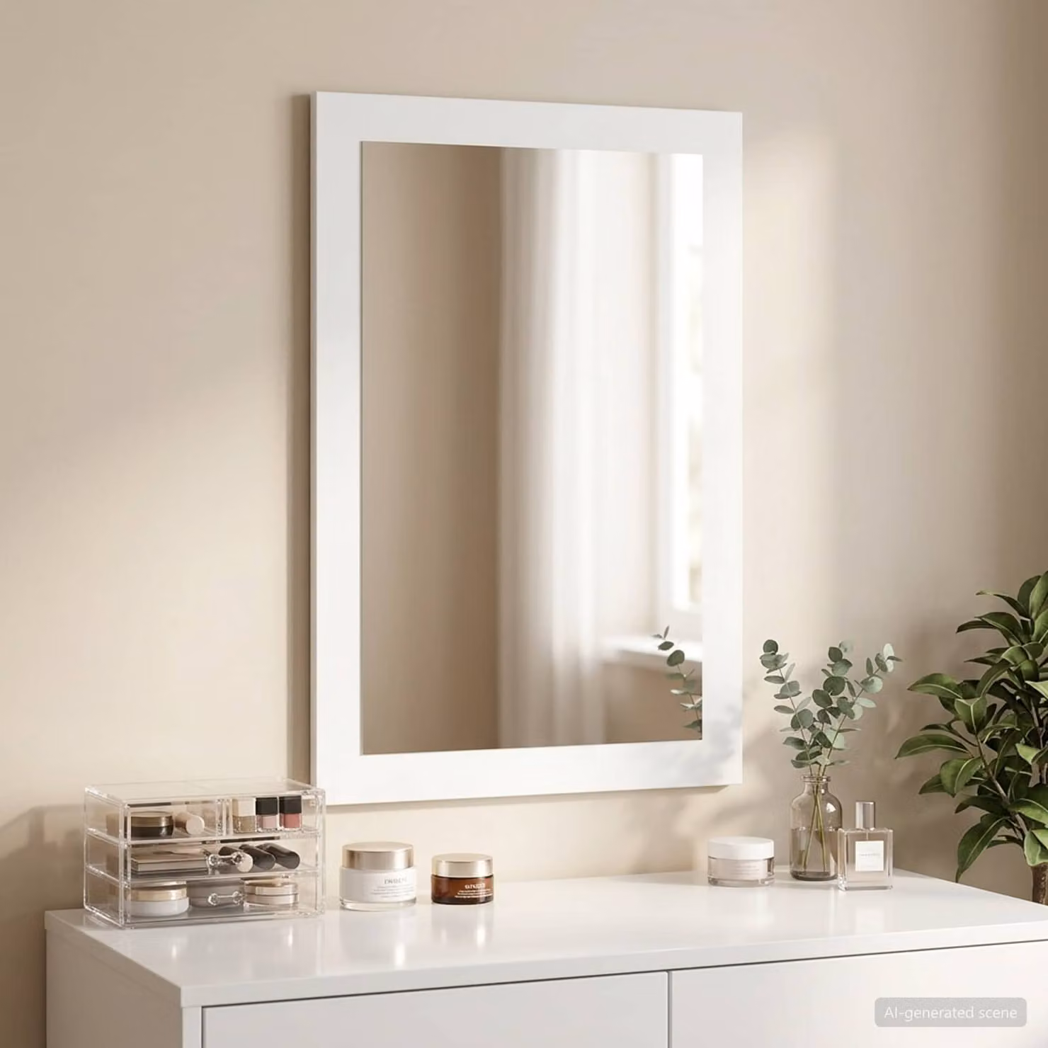 Specchio rettangolare moderno vidaXL FAUSKE bianco, L: 43 cm, P: 3,5 cm, H: 77 cm