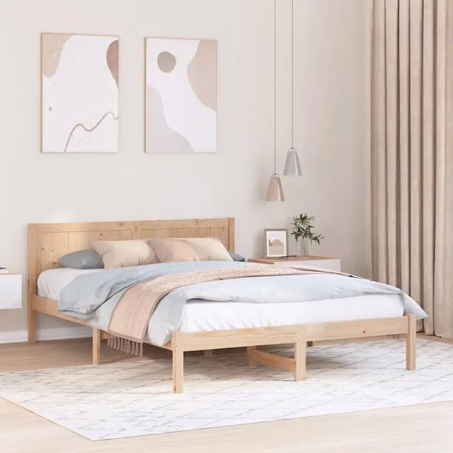 Struttura letto in legno massello di pino vidaXL Marrone L: 150 cm, P: 200 cm