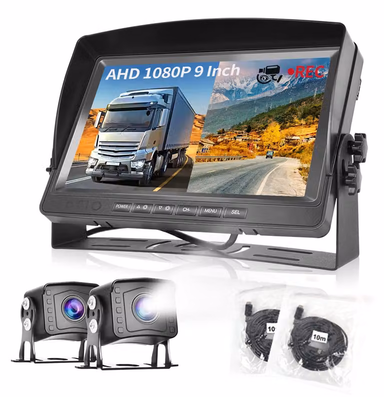 Sistema di telecamera per retromarcia, doppio sensore - Monitor LCD da 9 pollici - 12-35V - Cablato - Obiettivo grandangolare - Visione notturna
