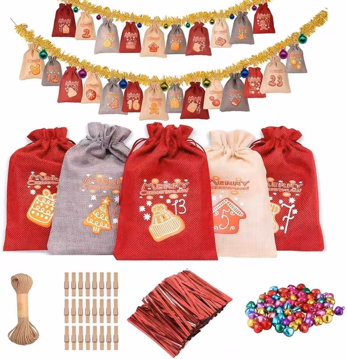 Solidchoice - Calendario dell'Avvento fai-da-te, ideale per essere riempito con caramelle e decorazioni