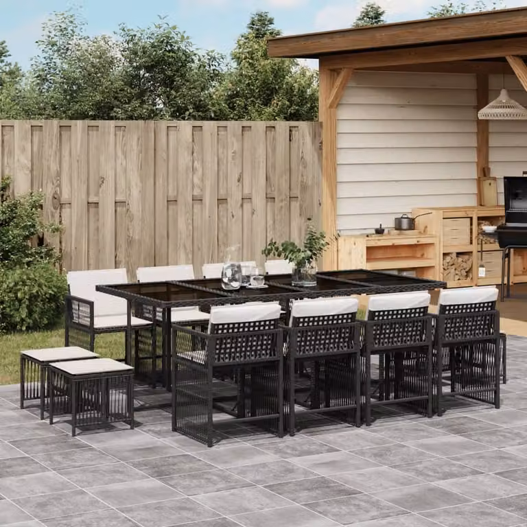 Maison Exclusive - Set da Pranzo da Giardino 13pz con Cuscini Nero in Polyrattan