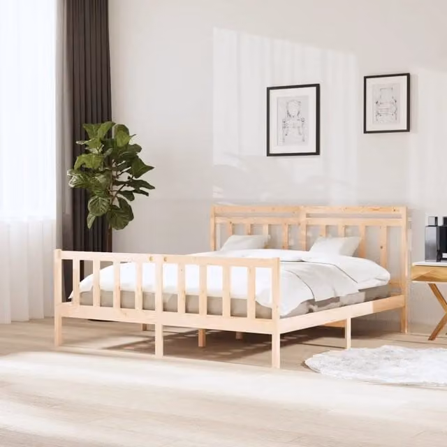 Giroletto Super King vidaXL in legno massello di pino con doghe piatte e telaio rigido L/P: 180 x 200 cm