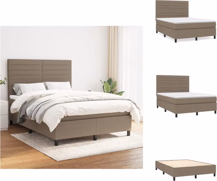 vidaXL Letto a molle con materasso in tessuto taupe 140x200 cm - Letti e strutture letto