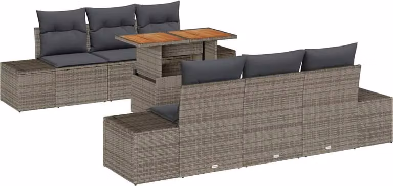 Set Divano da Giardino 7 pcs Grigio Poly Rattan