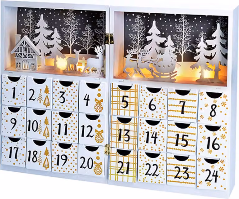 Calendario dell'avvento con decorazioni natalizie SOLIGHT 1V244 (40x30x4,5cm; 2xAA)