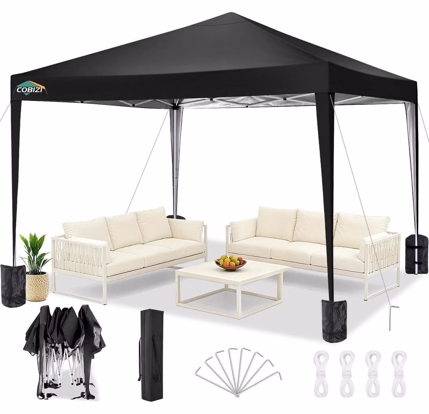 Gazebo pieghevole 3x3 metri, impermeabile, stabile, resistente alle intemperie invernali, con protezione UV UPF 50+ e colore nero, completo di borsa per il trasporto