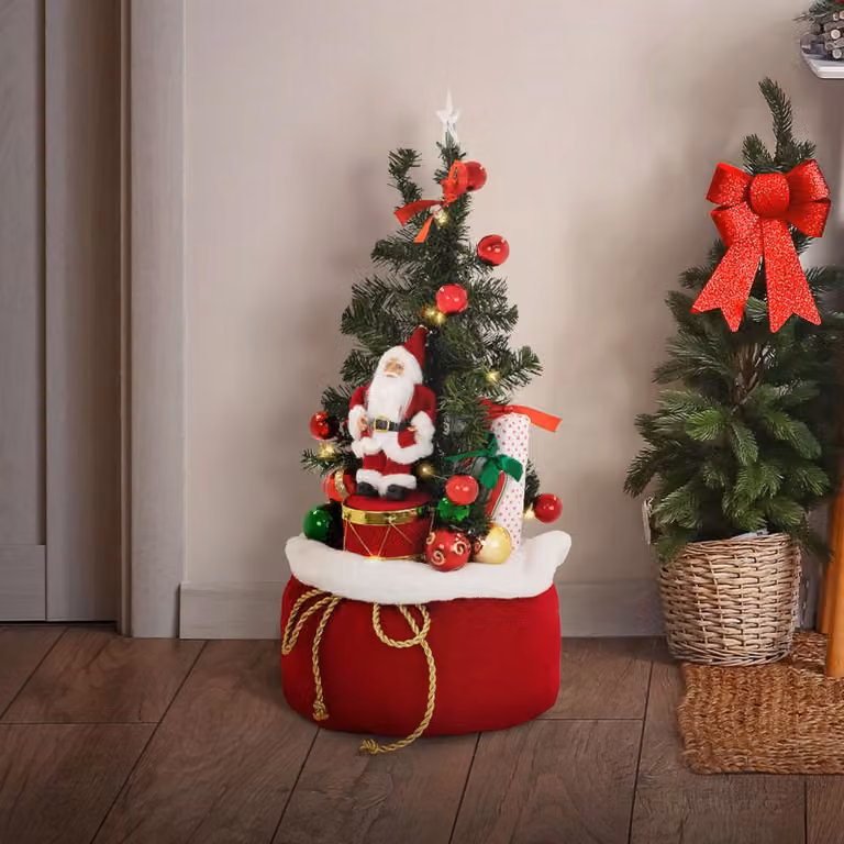 ECD Germany: Mini albero di Natale artificiale con illuminazione, decorazione natalizia per interni, albero di Natale LED con catena luminosa, alimentato a batteria, diametro 34 cm, altezza 60 cm