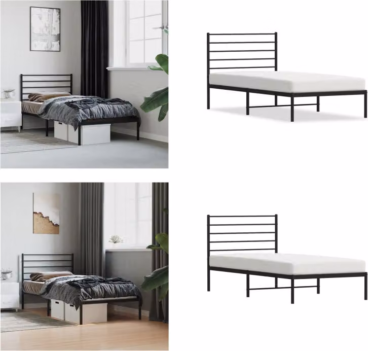 vidaXL Struttura letto con testiera in metallo nero 80x200 cm - Struttura letto - Telai letto - Struttura letto - Letto singolo