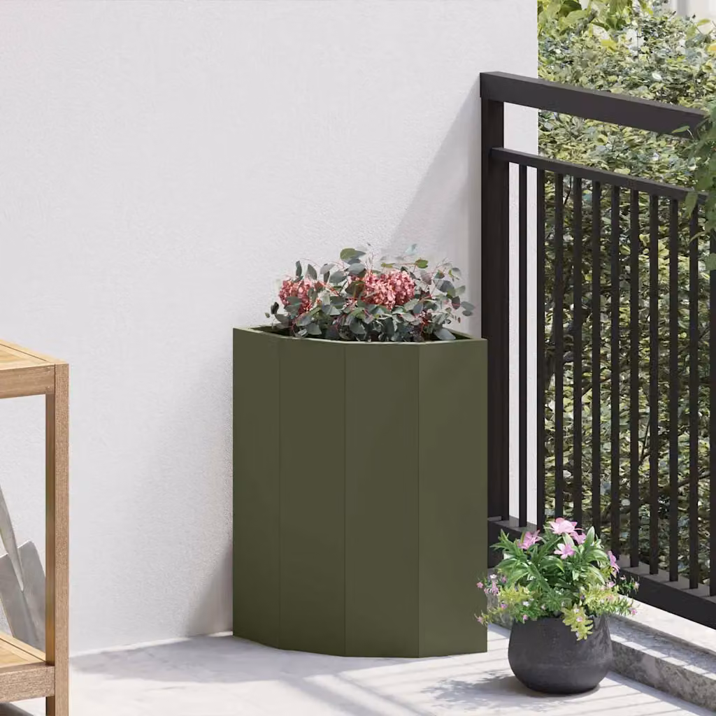Vaso d'angolo vidaXL in acciaio verde, L/P/H: 30 x 30 x 50 cm