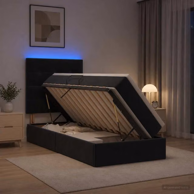 Letto con contenitore LED e materasso Nero 90 x 200 cm Velluto 3460106